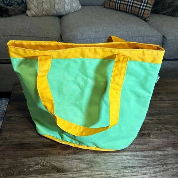 VTG LL BEAN Freeport Maine MADE INUSA Colorblock GRN Yellow Unisex Shoulder Tote - Picture 8 of 11